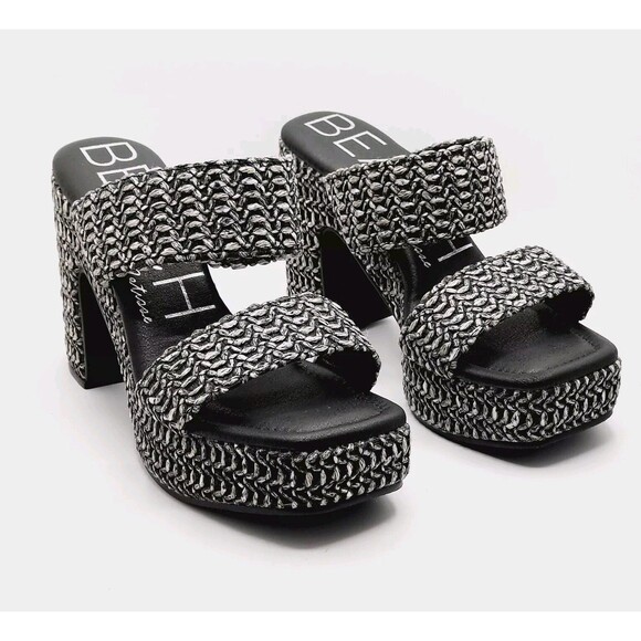 BEACH by Matisse Vegan Gem Platform Block Heels Black Double Strap Sandals  5.5 - Picture 3 of 9